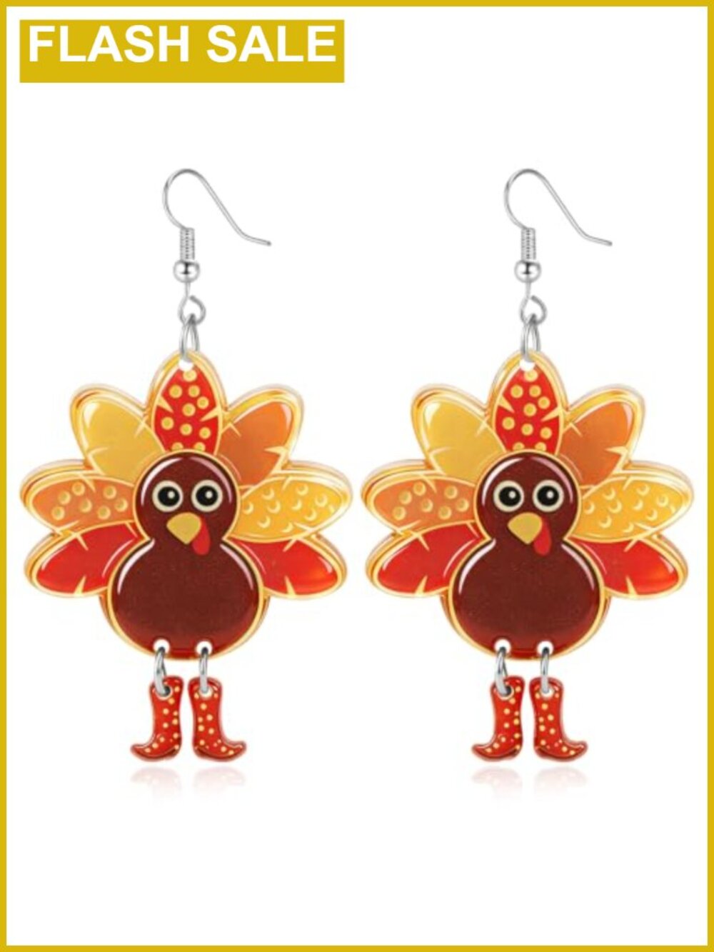 Thanksgiving Turkey Maple Leaf Dangle Earrings Acrylic Fall Holiday